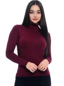 Cacharrel Women's Blouse Sweater Blouse Long Sleeve And High Neck Fashion Elegance Feminine Social Look - 紅木色 - 查看 2