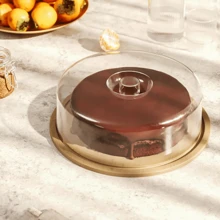 Boleira Bambu Com Tampa Em Acrílico Porta Bolo Para Bolo Torta Pudim Queijo 28cm