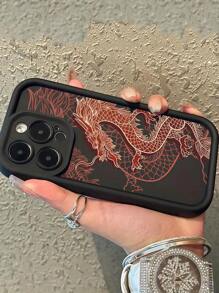 1pc Red Dragon King Printed Matte Bamboo Full Body Anti-Fall TPU Phone Case, Compatible With Apple & Series Waterproof Shockproof Scratch Resistant - Multicolor - View 3