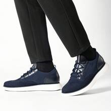 Comfortable And Fashion Lace-Up Brogue Trainers, Men Lightweight Knit Shoes, Walking Oxford Shoes, Gentle Men And Elegant Sneakers - Blue - View 8