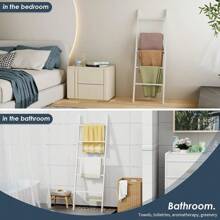 6-Tier 5.7FT Wooden Blanket Ladder - Easy Assembly, Rustic Decor For Living Room, Bedroom, Bathroom - White Wash - 白色 - 查看 5