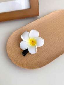 1个青少年逼真花朵沙滩发夹，可爱鸡蛋花发饰，适合沙滩/度假 - 黃色 - 查看 6