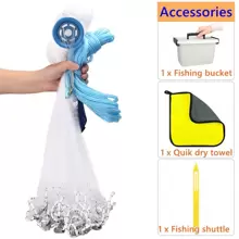 Handmade American Saltwater Fishing Cast Net With Heavy Duty Real Zinc Sinker Weights For Bait Trap Fish 3/4/5/6/7/8Ft/9Ft/10Ft Radius, 3/8 Inch Mesh Size - Blue and White - View 11