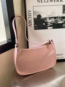 1pc今年流行时尚韩国单肩包春季新款百搭ins纯色温柔闪亮小方包，拉链开合，顺滑肩带，通量充足，适合青少年日常逛街旅游使用 - 純色腋下包 - 查看 8