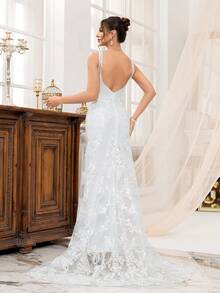 Vestido de novia largo estilo sirena sin mangas con detalles de tul transparente para mujer, vestido de novia, novia