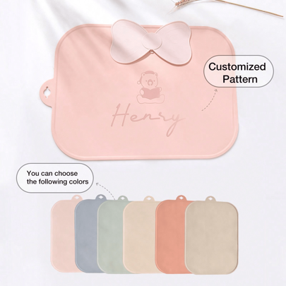 1 peça de jogo americano de silicone personalizado, à prova d'água, à prova de derramamento, resistente ao calor, fácil de limpar, tapete de jantar para crianças, chá de bebê, decorações para a família, presentes, presentes de véspera de inverno, volta às aulas, ideias para presentes de inverno, menino, menina, dia dos namorados