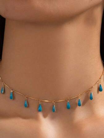 简约合金滴油流苏吊坠项链，适合女性约会礼物