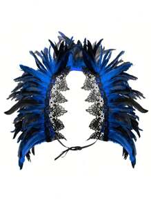 1 Gothic Style Black Feather Shawl With Lace Collar For Women, Cosplay Party Costume Prop, Stage Performance Prop