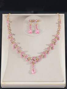 4 件套青少年首饰套装、公主项链套装、皇冠项链套装、水晶级花童派对头饰、奢华皇冠项链礼盒、适合节日、庆典、活动的婚礼配饰 - 粉色 - 查看 8