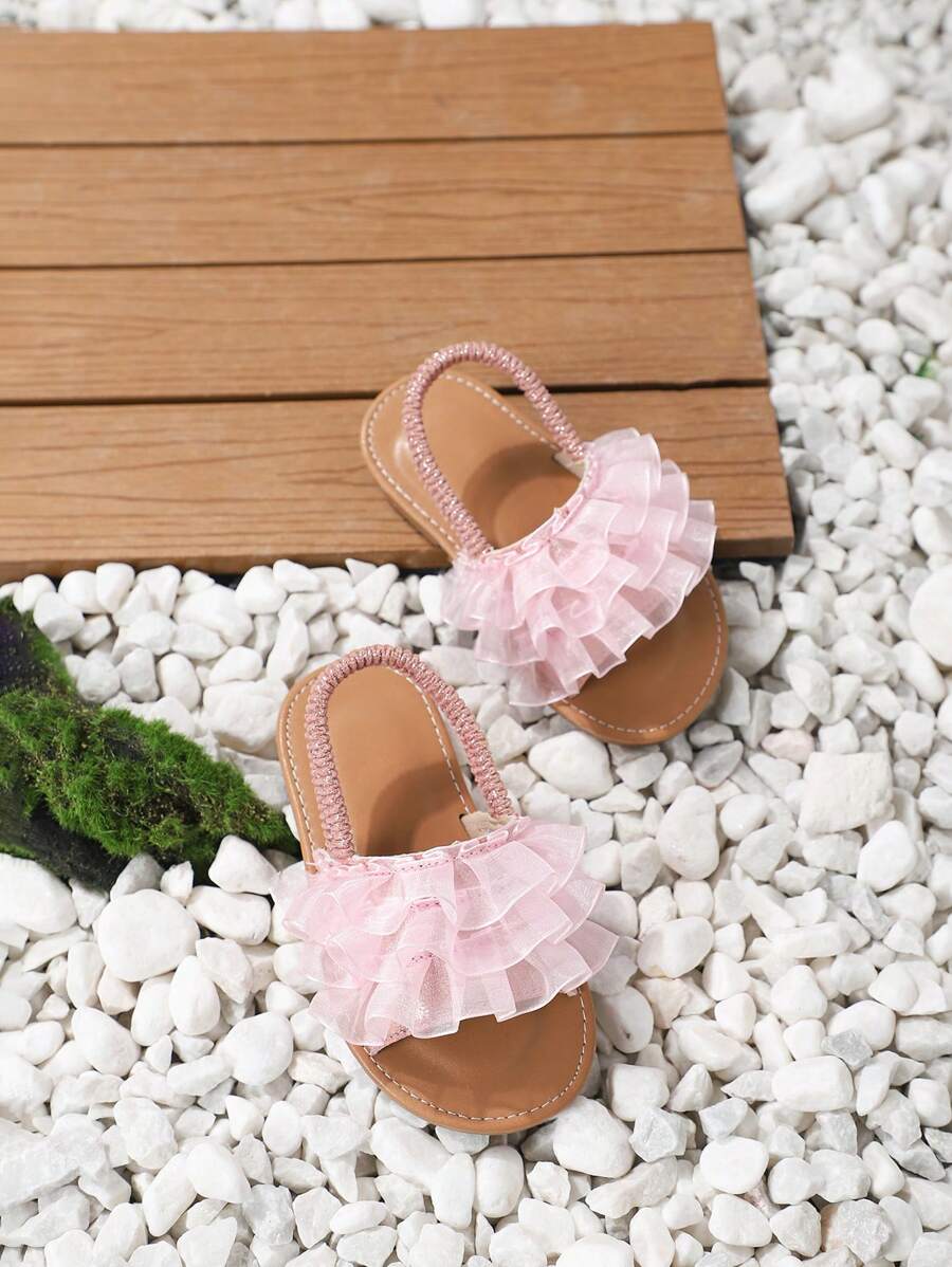 Toddler Girls' Fashionable Mesh Adorable Slip-On Sandals, Non-Slip Soft Bottom Beach Shoes, Spring/Summer - Pink - View 1