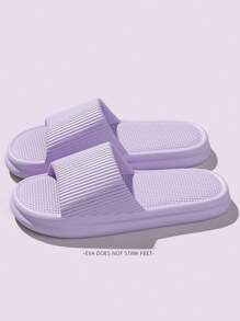 INS 时尚日式柔软舒适条纹紫色厚底防滑防臭 EVA 女士家居浴室拖鞋 - 紫色 - 查看 4