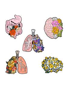 1pc Creative & Delicate Human Organ Design Enamel Brooch Set - Heart, Ribs, Intestine, Blood Vessel, Kidney, Chest, Flipping Neck Pin, Funny Cartoon Science Jewelry Gift For Friends - Multicolor - View 3