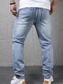 Jeans de mezclilla casual para hombres con efecto desgastado, lavado y rasgado