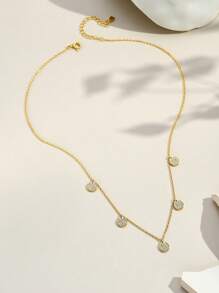 Office To Party Gold Chain Set | Mirror CZ Disc Pendant | Stackable Minimalist Jewelry - Gold - View 8