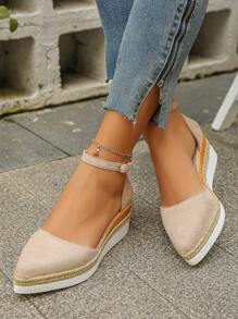 2025 New European & American Fashion Plus Size Head Cover Platform Wedge Sandals, Comfy Lightweight Roman Style Lace-Up Solid Color Sandals For Women, Suitable For All Seasons