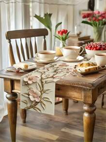1 pieza, Camino de mesa con estampado floral, decoración estacional para la mesa de la cocina y el comedor en primavera y verano, adecuado para fiestas en interiores y exteriores del hogar