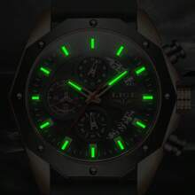 LIGE LlGE 男士手表品牌奢华硅胶表带防水运动石英表男士计时码表军用钟表 - 黑色 - 查看 4