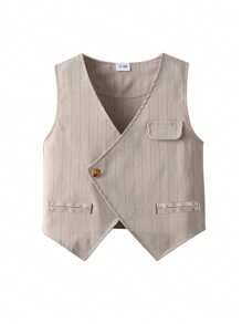 [2025 Frühling & Sommer Kindermode leichter Formeller Anzug] Jungen 3 Stücke Anzug Set: Weißes Hemd mit Kragen + Khaki Weste + Khaki Shorts mit Fliege, Kinder Casual Anzug, Party/Outdoor Performance Mode, atmungsaktiver leichter formeller Kinderanzug, Frühling/Sommer Bankettbekleidung, Jungenanzug für Hochzeit