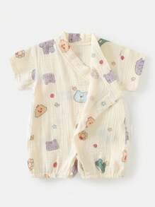 Baby Mädchen Sommer Kurzarm Body dünner Gaze Body Neugeborenen Kimono Stil Kleinkind Outfit, weich atmungsaktiv, ideal für den Außenbereich, sanft zur Babyhaut