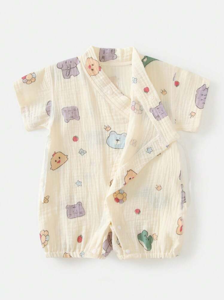 Macacão de Manga Curta para Bebê Menina no Verão, Tecido Transparente, Conjunto de Roupas de Estilo Japonês para Bebê Recém-Nascido, Macio e Respirável, Adequado para Atividades ao Ar Livre, Suave na Pele Delicada do Bebê - Bege - Visão 6