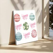1pc Framed Canvas Poster Pink Bow Easter Eggs Wall Art Canvas Paintings Ideal Gift For Bedroom Living Room Corridor Wall Art Wall Decor Room Decoration