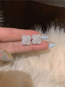 1对925纯银奢华四叶草耳环，12个月个性化天然水晶耳环，女士精美珠宝生日礼物 - 奢華滿鑽四葉草 - 查看 10