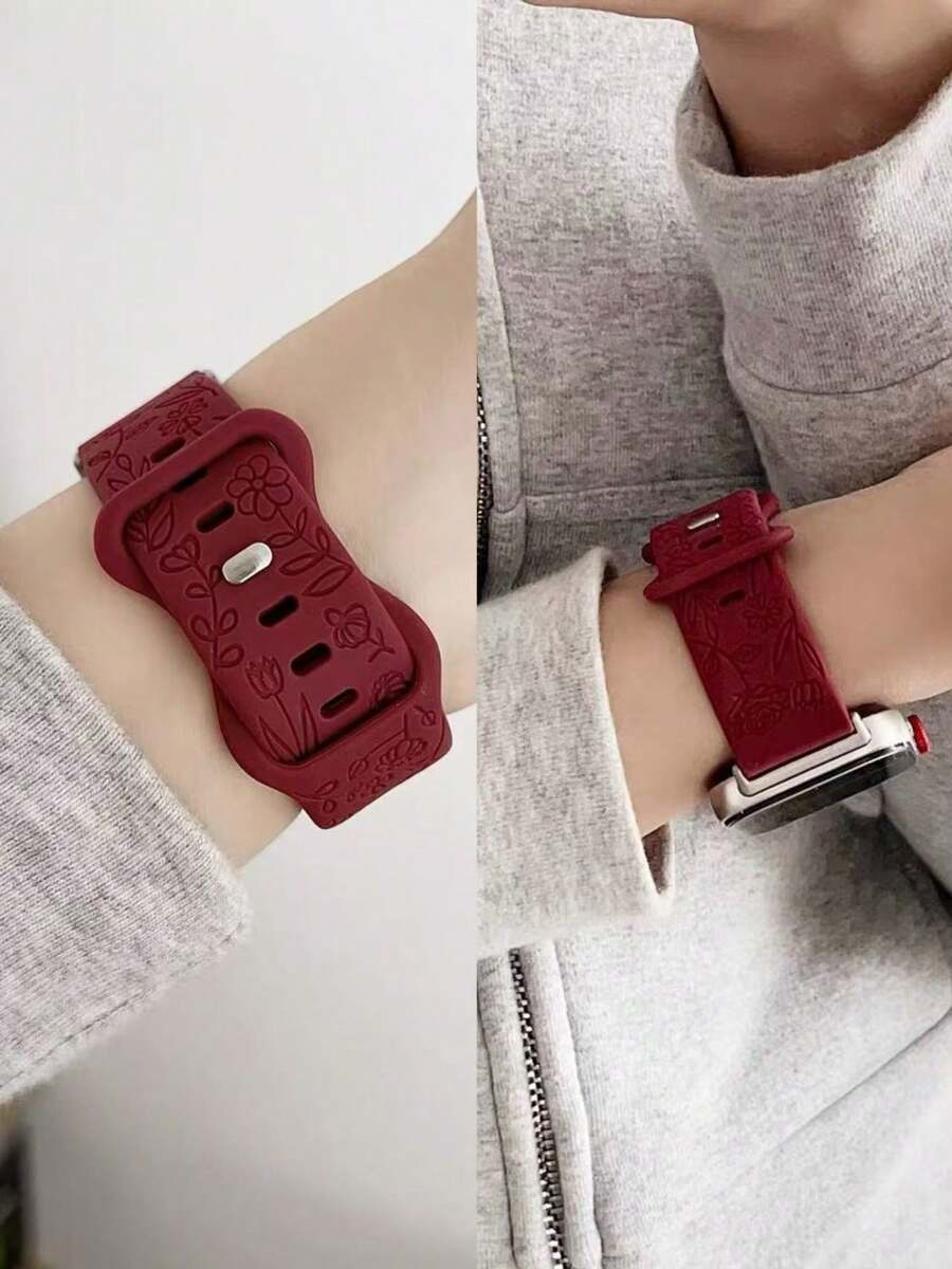 1pc Women Rose Flower Pattern Silicone Smart Watch Band, Compatible With Huawei Watch Fit/Fit2/Fit3, Convenient To Use, Adjustable Length, Suitable For Female Smart Watch/Band Replacement