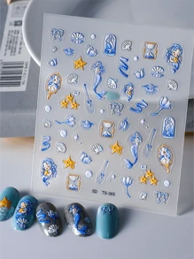 1 Pc Mermaid Shell 5D Embossed Nails Art Stickers DIY Adhesive Sliders Nail Polish Manicure Sticker Decals - Multicolor - View 6