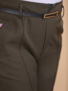 Plus Size Fashion Long Pants Without Belt And Pockets - Army Green - View 7