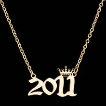 1pc Stainless Steel Year Engraved Necklace, Commemorative Unique Date, Birthday Crown Pendant Necklace, Birthday Gift, Elegant Minimalist Numeric Choker Collar Pendant Necklace