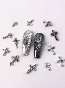 TSZS 12 槽盒装 120 件朋克 Y2K 暗黑风格混合合金组合美甲用品指甲饰品美甲宝石 - 灰色 - 查看 5