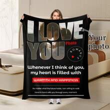 1 件定制照片法兰绒床毯 - 个性化您的图像，涤纶，数码印刷，舒适的全季现代风格，250-300gsm - 非常适合家居装饰