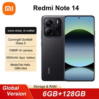  Xiaomi Redmi Note 14 Global Version Smartphone 6+128GB ROM MediaTek Helio G99-Ultra 108MP Camera 6.67" AMOLED 5500mAh