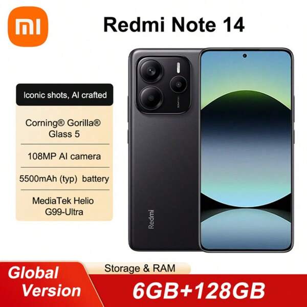 Xiaomi Xiaomi Redmi Note 14 Global Version Smartfon 6+128 GB ROM MediaTek Helio G99-Ultra 108 MP Aparat 6,67" AMOLED 5500 mAh