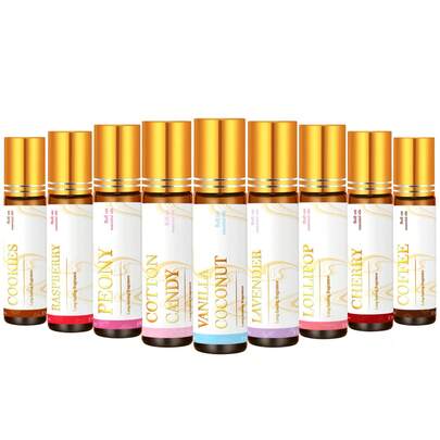 EMBRACEX. 10ml/0.33fl Oz Essential Oil Roll-On Fragrance, Scents: Coconut Vanilla, Angel Chocolate, Musk Chocolate, Vanilla Cherry, Mint Coffee, Candy Cookie, Lavender Peony, Cotton Candy, Blackberry Raspberry, Long-Lasting Aroma, Suitable For Daily Use, Enhances Charm And Elegance, Strawberry Cake Scent, Leather Care, Car Air Freshener