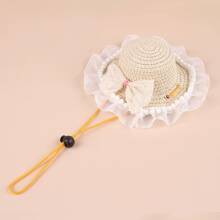 Dog Sun Hat Outdoor Pet Lace Lolita Princess Hat Lace Bow Straw Hat Costume For Poodle Cats - Beige - View 12