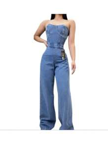 Enterizo de mezclilla sin mangas - Azul Marino - Ver 1