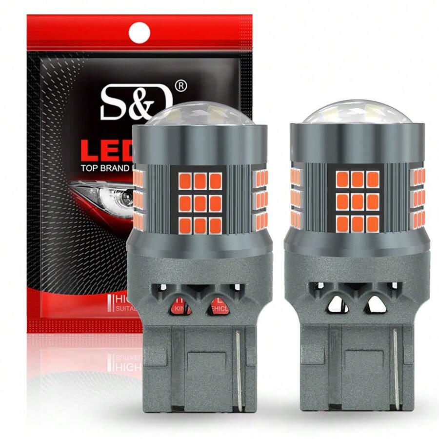 S&D 2Pcs T20 7440 W21W Led Bulb 7443 W21/5W Turn Signal Light 3014 Chips Auto LED Signal Light Tail Brake Light Reverse Bulb 12V Red - Red - View 1