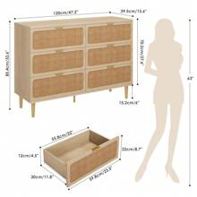 Studyset Rattan 6 Drawer Dresser For Bedroom,6 Drawer Wide Dresser,Farmhouse Chest Of Drawers With Deep Drawers,Large Double Dresser For Closet With Wide Top,Horizontal Wooden Dresser For Hallway,Living Room,Bedroom - 木材顏色 - 查看 3