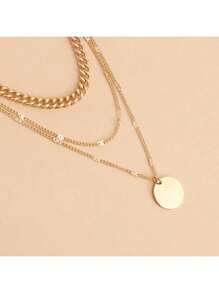 Colar Europeu Americano de Pingentes de Múltiplas Camadas Colar Feminino de Moda Feminina Colar de Cadeia de Clavícula de Disco de Contas de Ouro Único