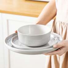 vancasso 36 Pieces Porcelain Dinnerware, Beige, Ceramic Tableware Set, Reactive Glazed Porcelain, Including Dinner Plates, Desserts Plates And Bowls, Service For 12 People - Beige - View 5