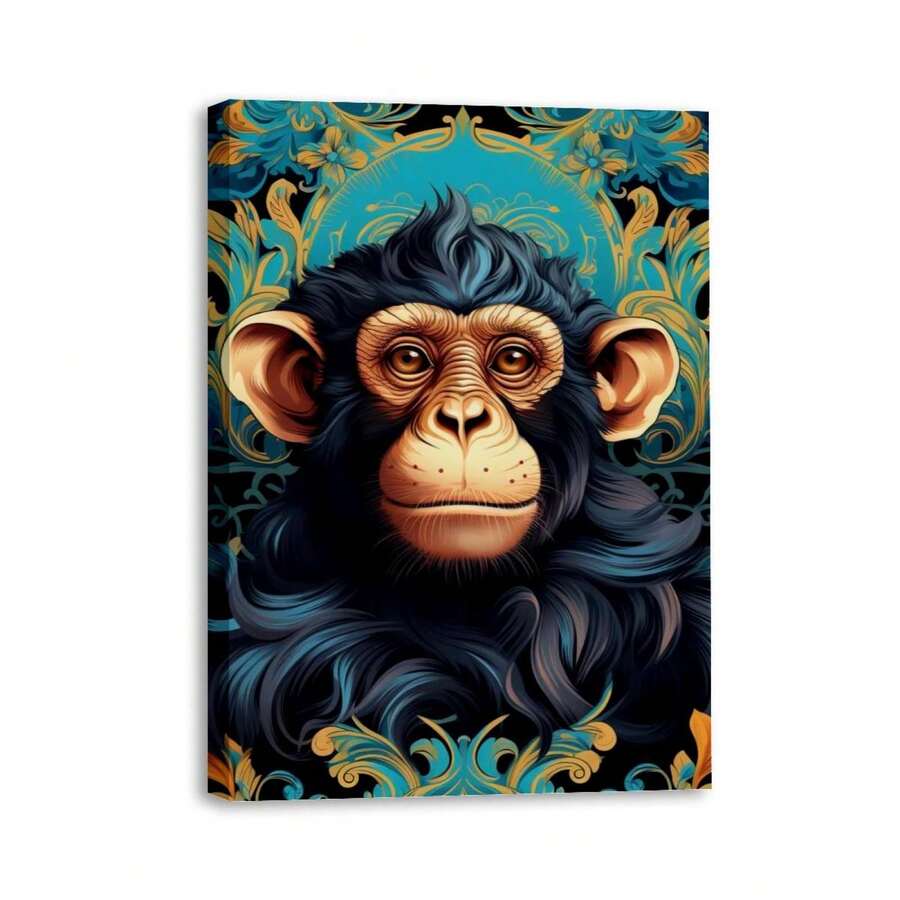 1 Piece Home Wall Decor Framed Canvas Monkey Pattern Canvas Wall Art Paintings For Living Room - Canvas Framed Print Wall Artworks Bedroom Decoration Office Wall Decor