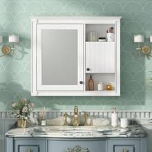 32'' Bathroom Wall Cabinet With Mirror, Wall Mounted Medicine Cabinet With 3 Shelves, Mirrored Door Over Toilet Storage Cabinet, White