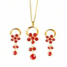 Rhinestone Flower Tassel Earrings & Necklace Set For Women, Fashionable Retro Elegant Versatile 2 Pieces Set - Hoop Tassel Pendant - View 1