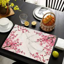 4/6pcs, Insulated, Table Placemats, Peach Blossoms, Cherry Blossom Pattern Printing, Furniture And Restaurant Decoration, Table Placemats, The Size Is 12 * 18 Inches/30 * 45cm, Machine Washable Polyester, Easy To Clean, Suitable For Family Gatherings, Indoor And Kitchen, Very Suitable For Catering - Multicolor - View 1