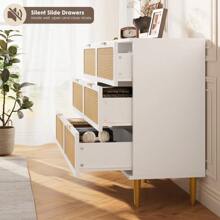 Studyset Rattan 6 Drawer Dresser For Bedroom,6 Drawer Wide Dresser,Farmhouse Chest Of Drawers With Deep Drawers,Large Double Dresser For Closet With Wide Top,Horizontal Wooden Dresser For Hallway,Living Room,Bedroom - 白色 - 查看 6