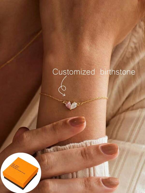 1PC Custom Heart Birthstone Bracelet, 2 Birthstones Bracelet, Mother And Daughter Bracelet, Anniversry Gift, Mothers Gift, Mother's Day Gift