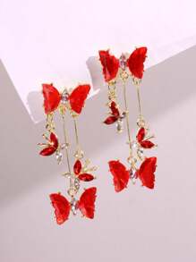 1 件优雅简约蝴蝶锆石耳环，女士节日礼物珠宝 - 紅色 - 查看 4