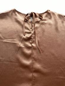 Women Loose Robe, Soft Satin Butterfly Skirt, Solid Waisted Batwing Sleeve Robe - Gold - View 6