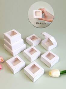 10pcs White Small Size Gift Boxes With Clear Window, Suitable For Jewelry, Soap, Candy, Handmade Items, Decorative Flat Loose Packing Boxes, Great For Gifts, Crafts, Weddings, Bridal Showers